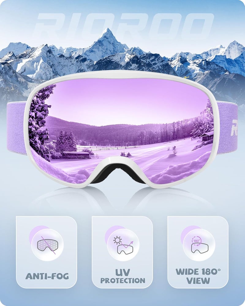 RIOROO Kids Ski Goggles for Boys Girls Aged 3-14, 100% UV Protection OTG Ski Goggles - Image 3